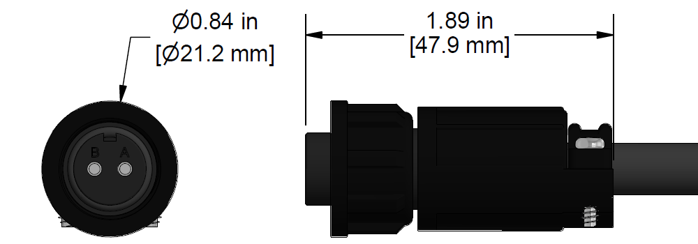 A line drawing showing the diameter and length of a CTC CK-C2X vibration sensor connector.