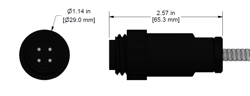 A line drawing showing the diameter and length of an assembled CTC C341 vibration sensor connector kit.