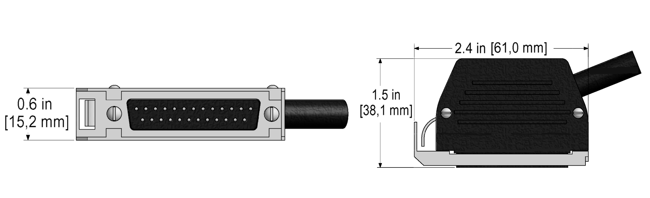 A line drawing showing the diameter and length of an assembled CTC C49 vibration sensor connector kit.