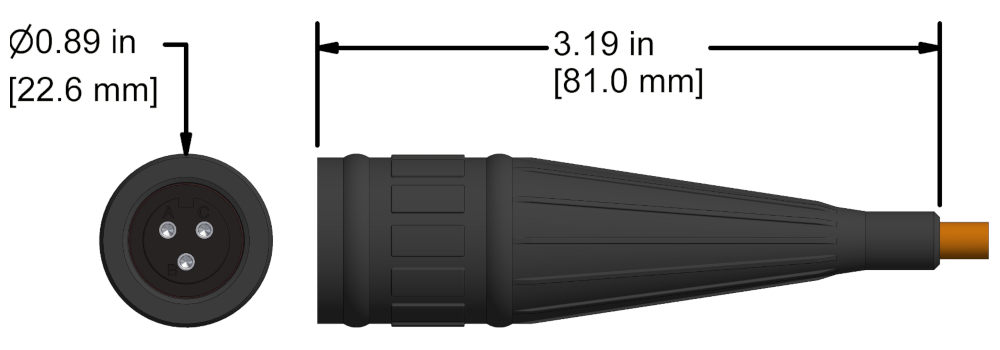 A line drawing showing the diameter and length of a CTC CK-V3A vibration sensor connector.