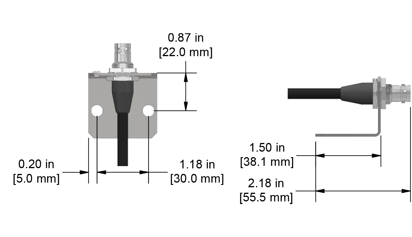 A line drawing showing the diameter and length of an assembled CTC EB vibration sensor connector kit.