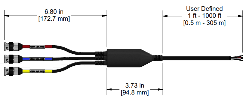 A line drawing showing the diameter and length of an assembled CTC F3DE vibration sensor connector kit.