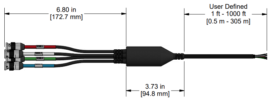A line drawing showing the diameter and length of an assembled CTC F4DG vibration sensor connector kit.