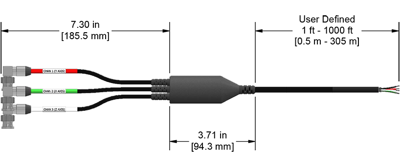 A line drawing showing the diameter and length of an assembled CTC FD93 vibration sensor connector kit.