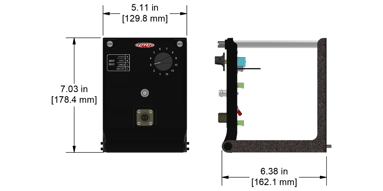 A drawing showing the dimensions of a CTC JB962-1A industrial enclosure.