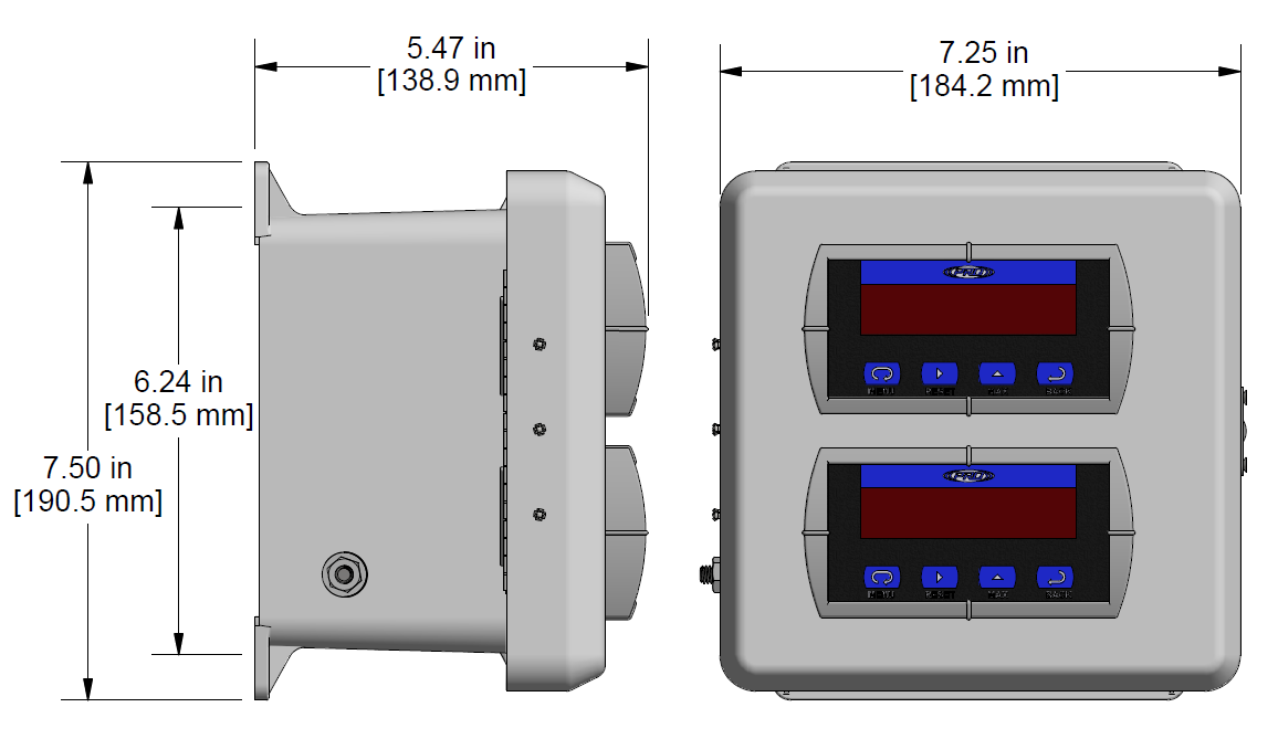 A drawing showing the dimensions of a CTC PMX1000 Standard Size industrial enclosure.