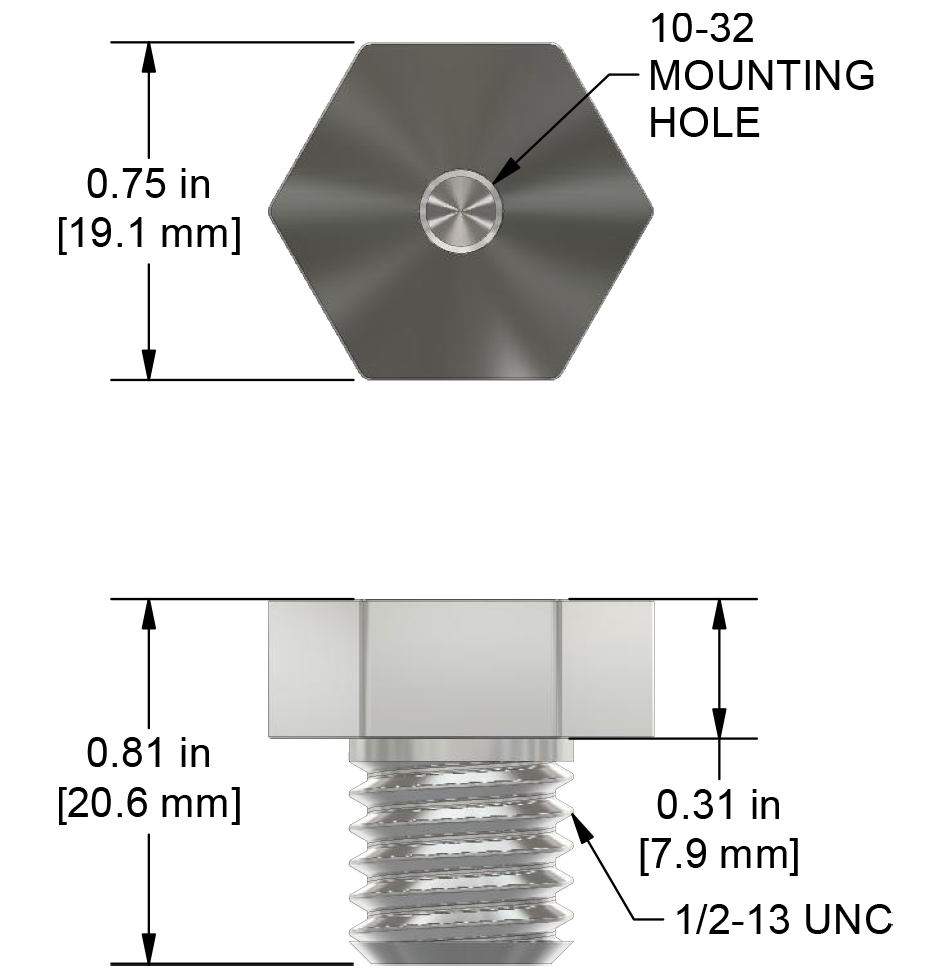 A drawing showing the dimensions of a CTC MHT150 mounting hardware for industrial condition monitoring sensors.