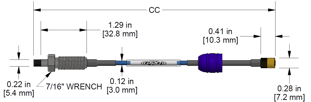 A dimension drawing of a Reverse Mount CTC PRO Line DP1009 proximity probe.