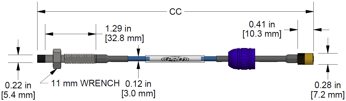 A dimension drawing of a Reverse Mount CTC PRO Line DP1009 proximity probe.
