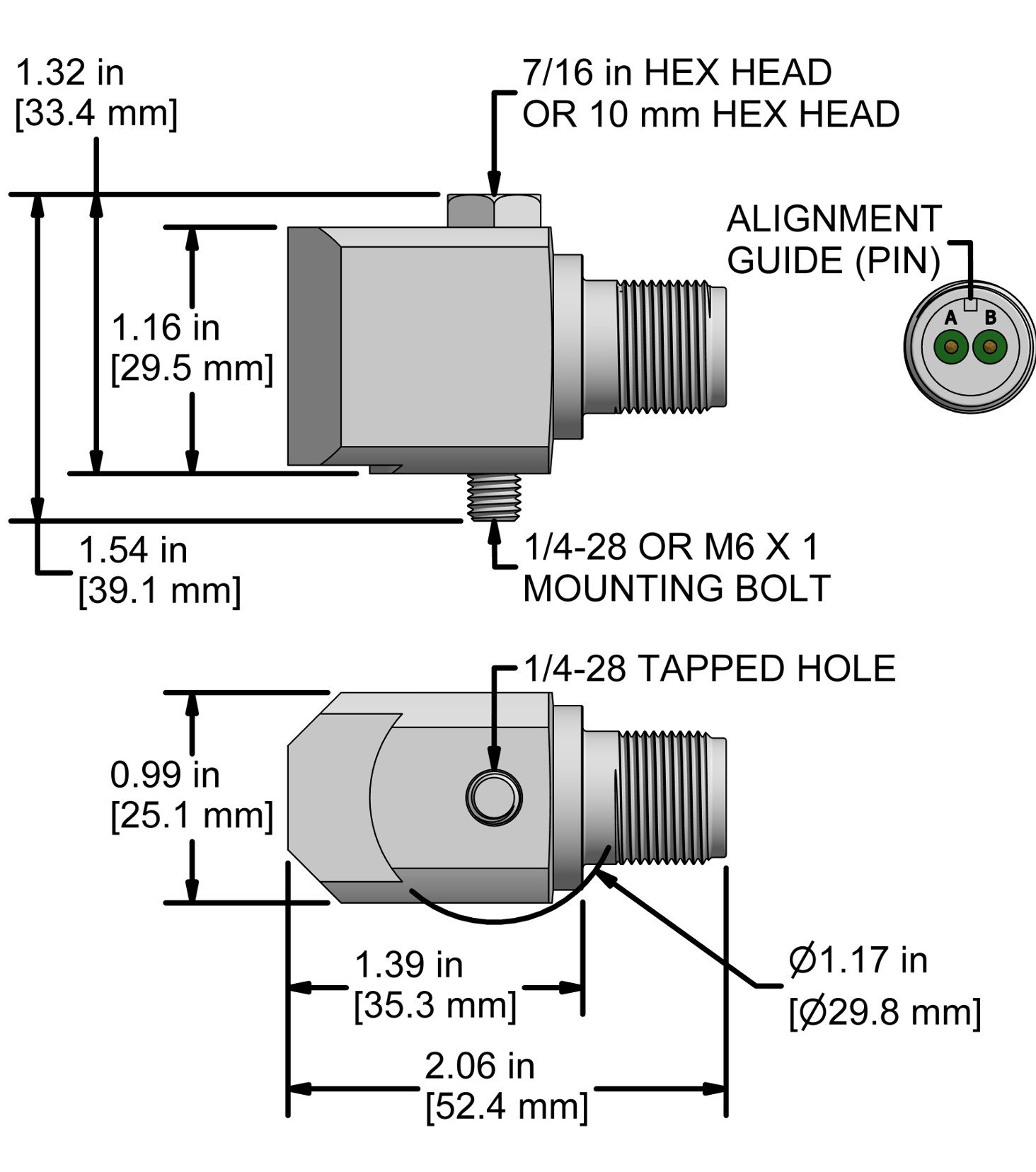 A drawing showing the dimensions and pin configuration of a CTC WT136 industrial accelerometer.