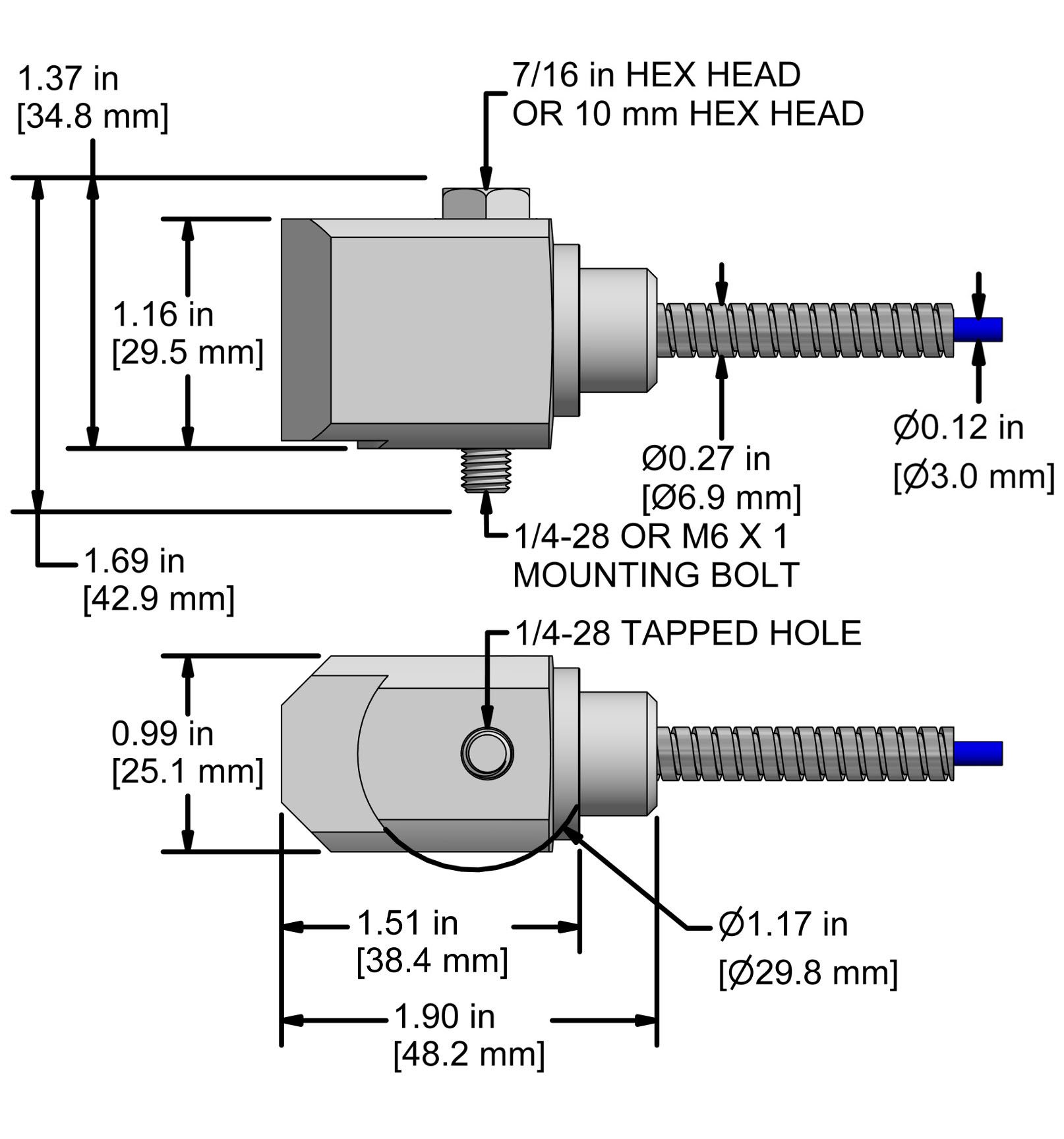 A drawing showing the dimensions and pin configuration of a CTC VE902 industrial accelerometer.