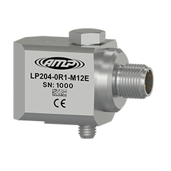 A render of a CTC LP204-M12E 4-20mA loop power sensor with side exit M12 connector.