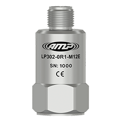 A render of a CTC LP302-M12E 4-20mA loop power sensor with top exit M12 connector.