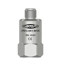 A render of a CTC AMP Line LP672-M12 4-20mA loop power sensor with top exit connector.