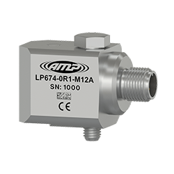 A render of a CTC AMP Line LP674-M12 4-20mA loop power sensor with side exit connector.