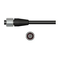 A render of a polycarbonate molded CTC M5E M12 series connector with stainless steel locking ring.