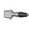 A render of a CTC Q2R grounded connector on a generic side exit condition monitoring sensor.