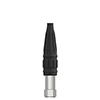 A generic, non-engraved mini size CTC AC140 top exit industrial vibration sensor attached to an assembled CK-V2J connector kit.