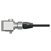 A render of a generic CTC standard size, side exit M12 accelerometer on an assembled CKP-A2A connector.