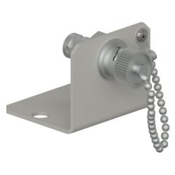 A nickel-plated brass and stainless steel CB917 Series mounting bracket with a BNC connector, and cap cover on a chain.