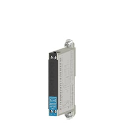 A CTC IS151 intrinsically safe barrier standing vertically, with a blue Stahl logo on the bottom of the face plate.