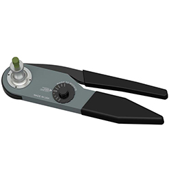 A grey metal CB926-1A crimp tool with black handle grips and a length depth dial.