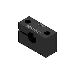 A black rectangular mounting block for proximity probes, with the word TOP and DM902-1A engraved on the top.
