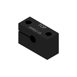 A black rectangular mounting block for proximity probes, with the word TOP and DM922-1A engraved on the top.