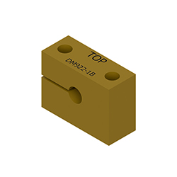 A brown rectangular mounting block for proximity probes, with the word TOP and DM922-1B engraved on the top.