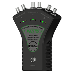 A render of a CTC TMP Line PS03A power supply with 3 BNC inputs.