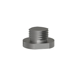 A stainless steel threaded quick disconnect stud facing upwards on a flat, circular stainless steel base.