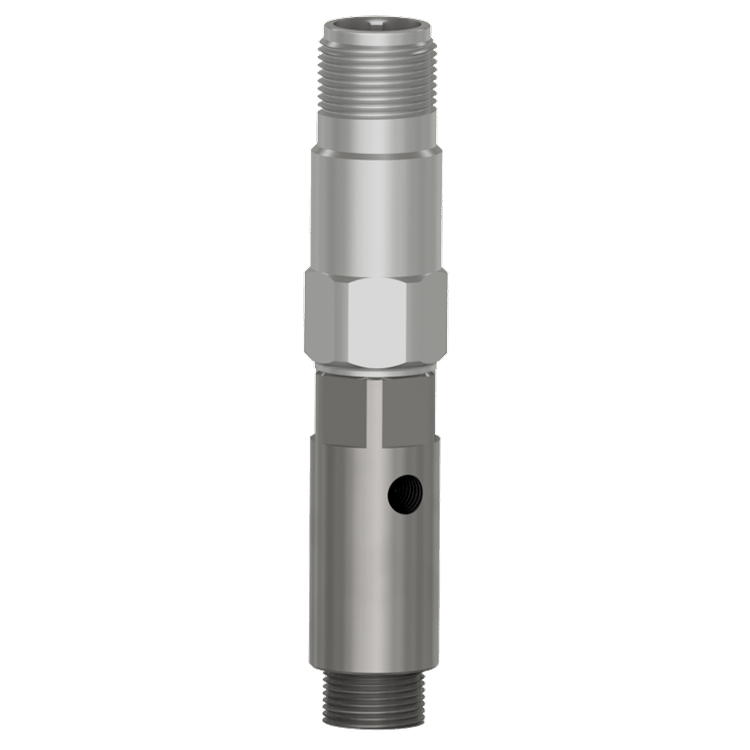 A render of a top exit CTC accelerometer mounted on a CTC MH134-4C mounting pad with no Zerk grease fitting adapter