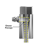 A render showing the internal grease passage in a CTC MH134-6A mounting pad with straight Zerk grease fitting adapter