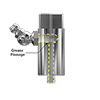 A render showing the internal grease passage of a CTC MH134-6B mounting pad with 45° Zerk grease fitting adapter.