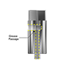 A render showing the internal grease passage in a CTC MH134-6C mounting pad with no Zerk grease fitting adapter