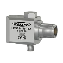 A stainless steel, standard size, side exit LP384 loop power sensor engraved with the CTC Line logo, part number, serial number, and CE and UKCA certification markings.