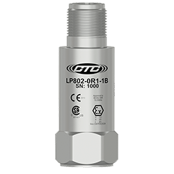 A stainless steel LP802 top exit loop power sensor engraved with the CTC Line logo, part number, serial number, and hazardous area rating logos.