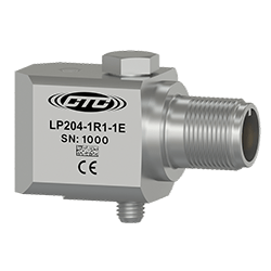 A stainless steel, standard size, side exit LP204 loop power sensor engraved with the CTC Line logo, part number, serial number, and CE and UKCA certification markings.