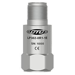 A stainless steel, standard size, top exit LP302 loop power sensor engraved with the CTC Line logo, part number, serial number, and CE and UKCA certification markings.