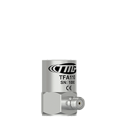 A render of a TMP Line TFA110 500 mV/g, ±10% lightweight titanium side exit accelerometer.