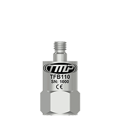 A small, top exit TMP Line vibration analysis sensor engraved with the TFB110 part number.