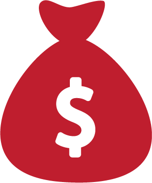red bag with dollar sign icon