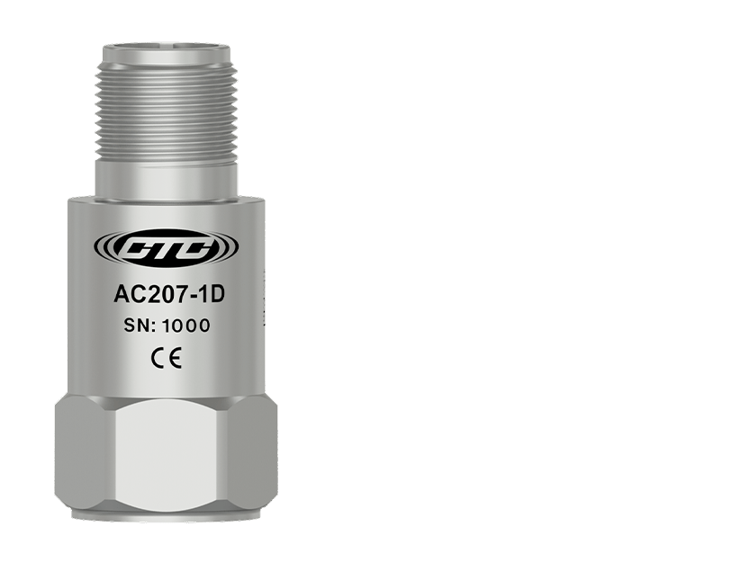 A render of CTC's AC207 standard size, top exit, high temperature accelerometer.