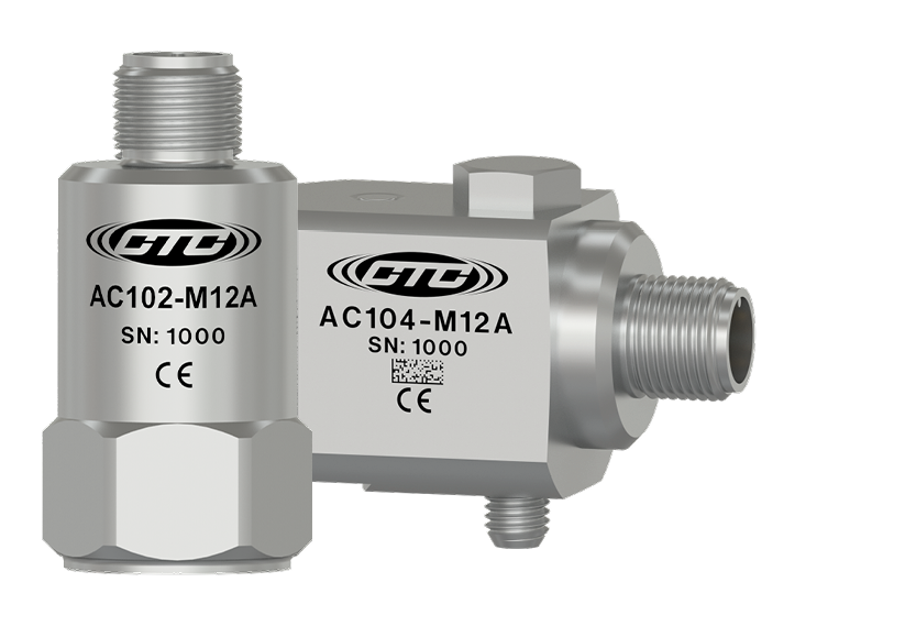 A render of CTC's AC102-M12 top exit accelerometer and AC104-M12 side exit accelerometer.