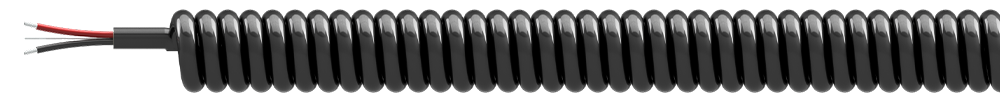 A render of CTC CB104 black polyurethane jacketed coiled cable