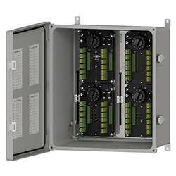 A render of a CTC SB102 extended capacity vibration switch box showing interior PC boards