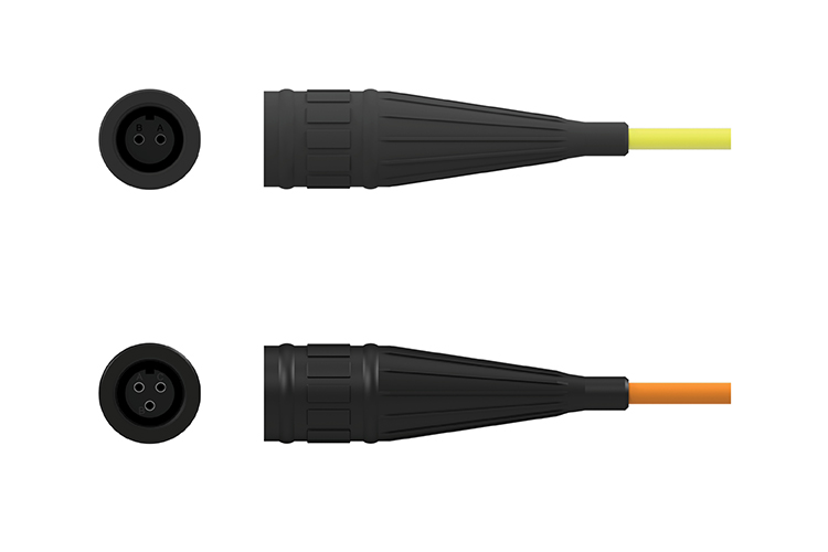 A front and side view of a black Viton, two-socket V2N connector above a front and side view of a black Viton, three-socket V3N connector.