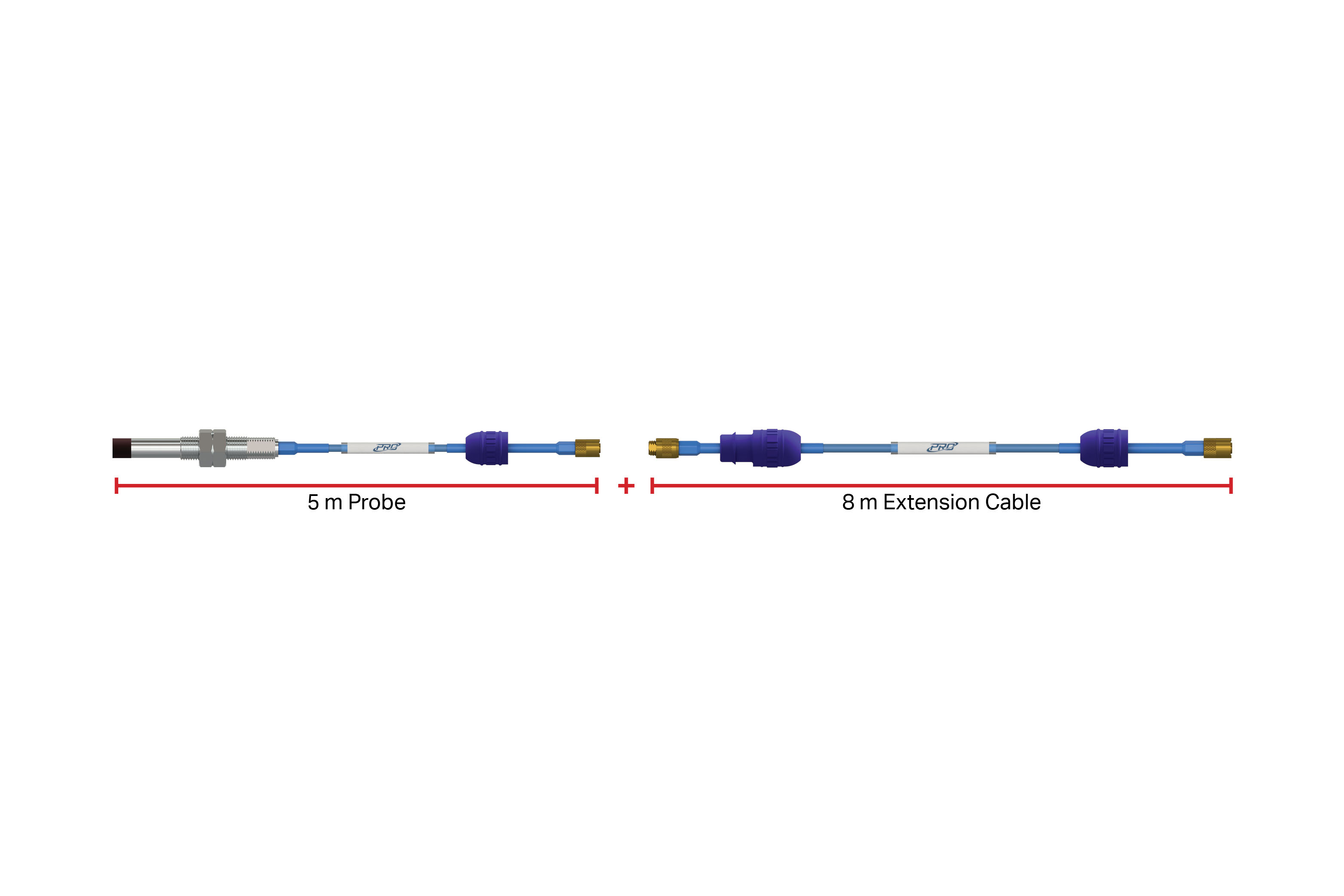 picture of a 5 m proximity probe and an 8 m proximity probe extension cable