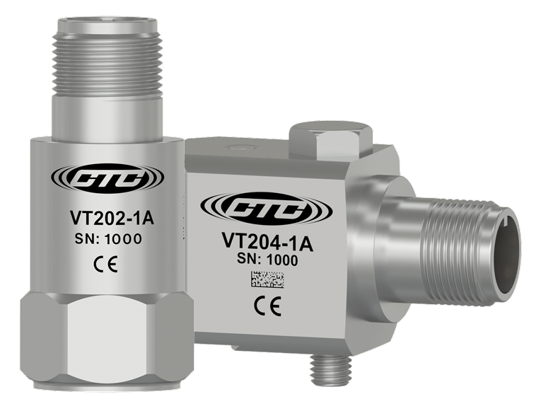 A render of a standard size VT202 top exit accelerometer and VT204 side exit accelerometer
