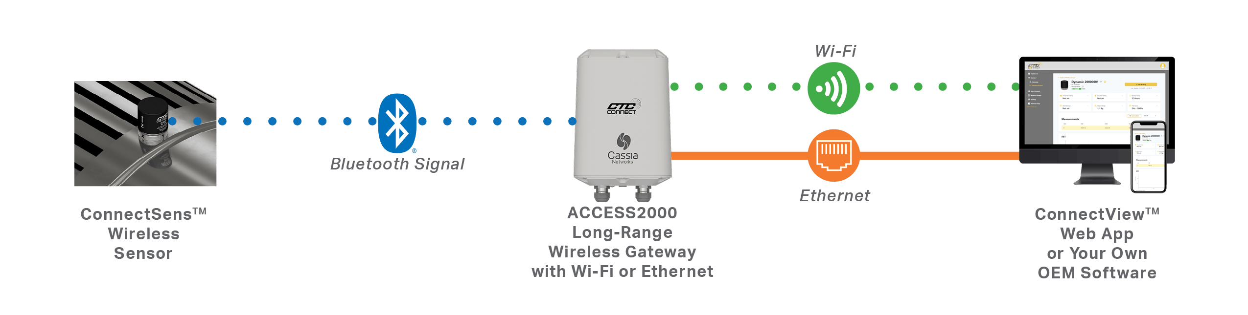 A diagram showing how the Connect Wireless Ecosystem products work together.